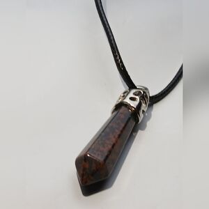 Obsidian Mahogany Gemstone Pendant Necklace with Silver Accent
